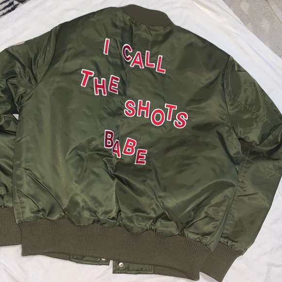 Forever 21 Green Bomber Jacket with Stickers - Picture 2 of 7